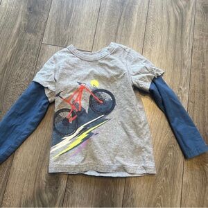 Gray Long Sleeve Tee with Bicycle Print